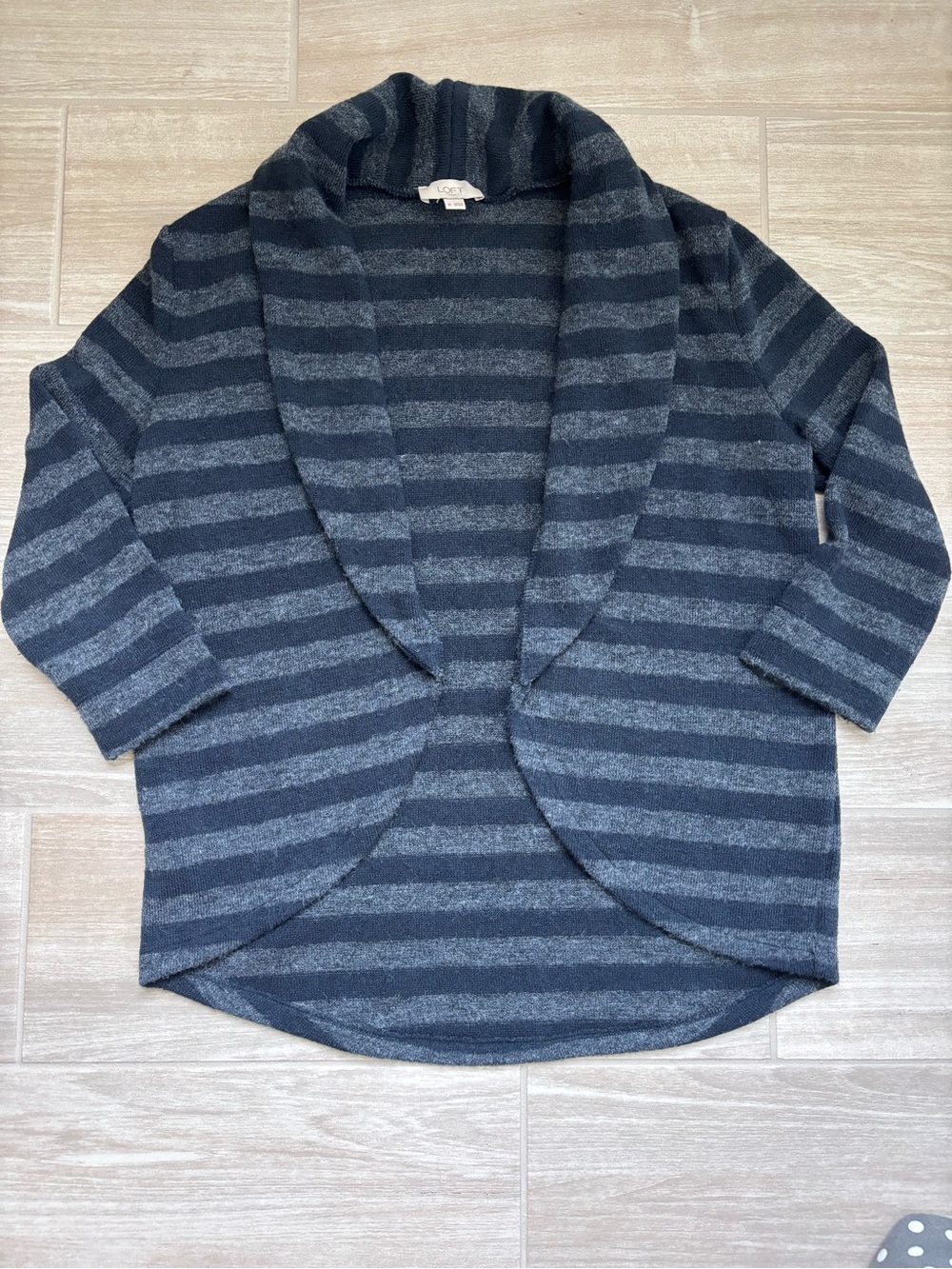 LOFT XS Striped Collar Cardigan - Dark and Light Navy
